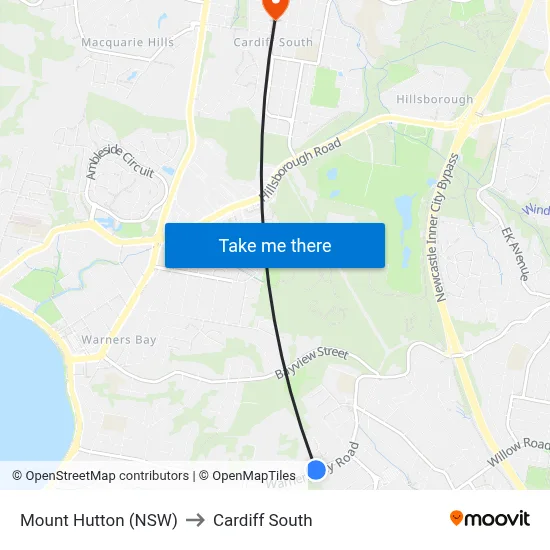 Mount Hutton (NSW) to Cardiff South map