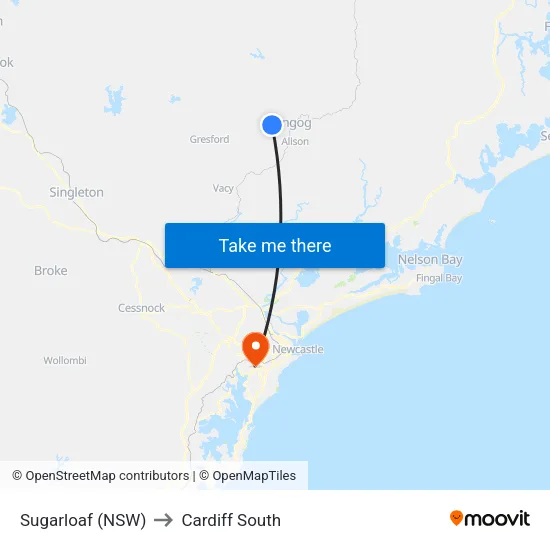 Sugarloaf (NSW) to Cardiff South map