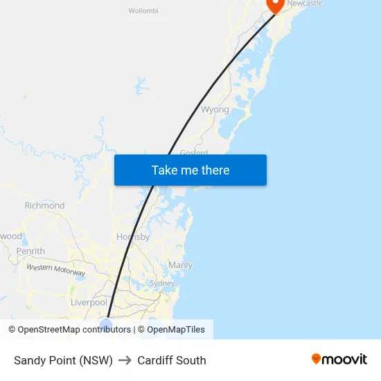 Sandy Point (NSW) to Cardiff South map