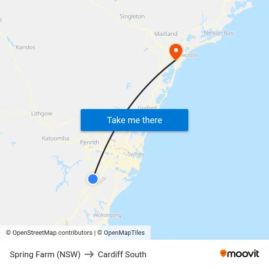 Spring Farm (NSW) to Cardiff South map