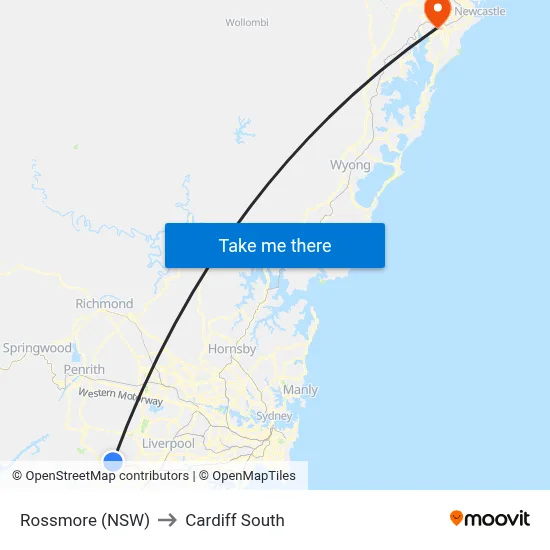 Rossmore (NSW) to Cardiff South map
