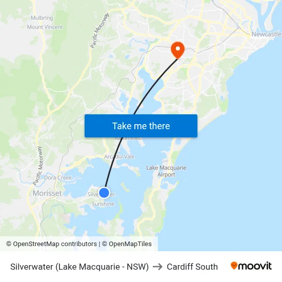 Silverwater (Lake Macquarie - NSW) to Cardiff South map