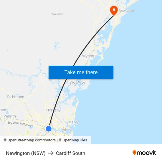 Newington (NSW) to Cardiff South map