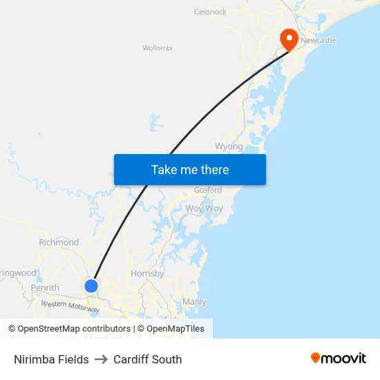 Nirimba Fields to Cardiff South map