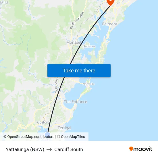 Yattalunga (NSW) to Cardiff South map