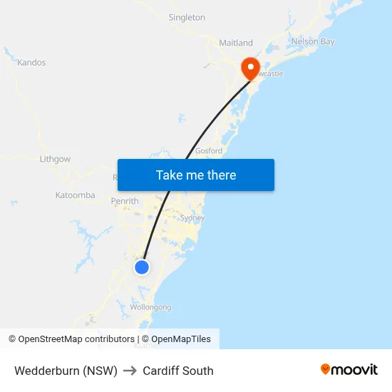 Wedderburn (NSW) to Cardiff South map