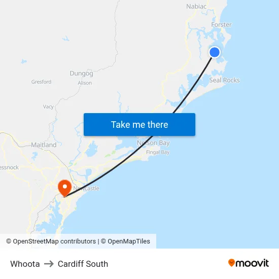 Whoota to Cardiff South map