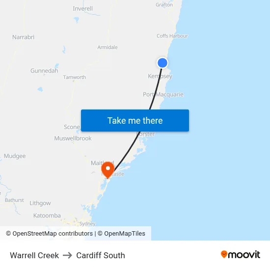 Warrell Creek to Cardiff South map