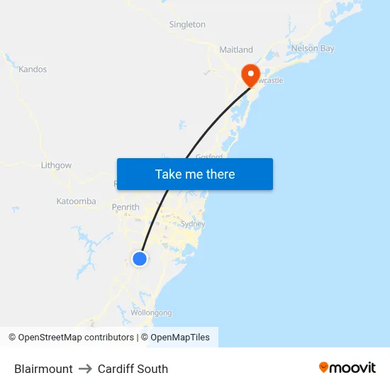 Blairmount to Cardiff South map