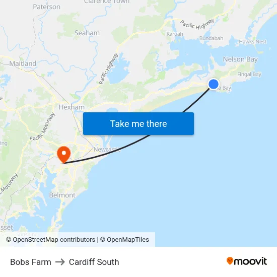 Bobs Farm to Cardiff South map