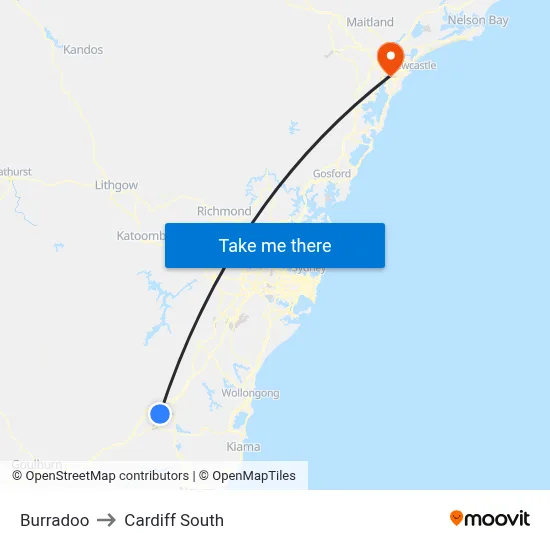 Burradoo to Cardiff South map