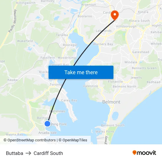 Buttaba to Cardiff South map