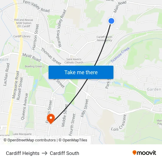 Cardiff Heights to Cardiff South map
