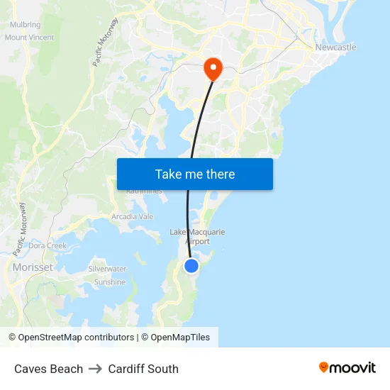 Caves Beach to Cardiff South map
