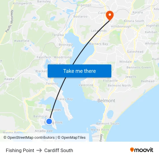 Fishing Point to Cardiff South map