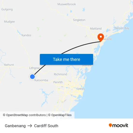Ganbenang to Cardiff South map