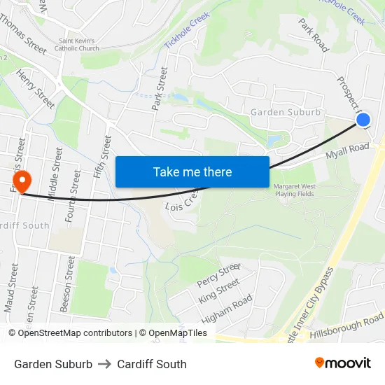 Garden Suburb to Cardiff South map