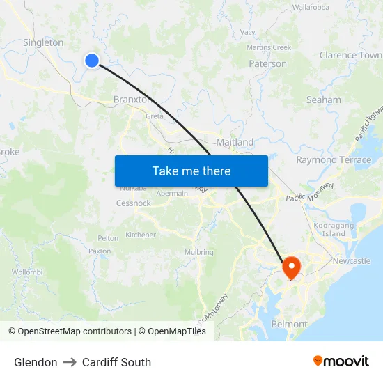 Glendon to Cardiff South map