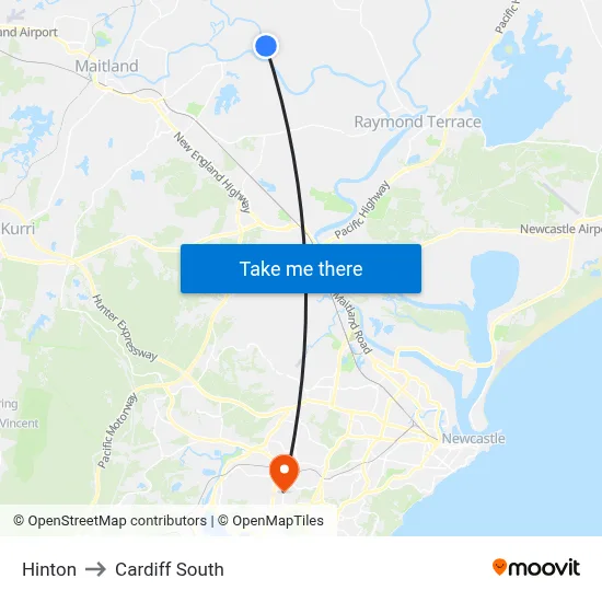 Hinton to Cardiff South map