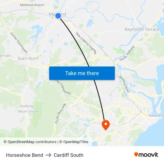 Horseshoe Bend to Cardiff South map