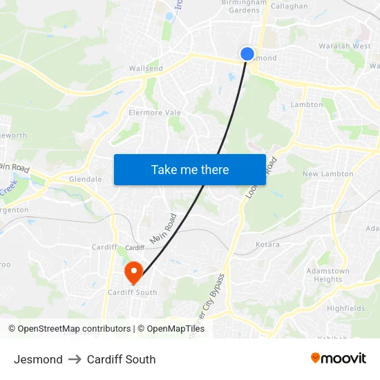 Jesmond to Cardiff South map