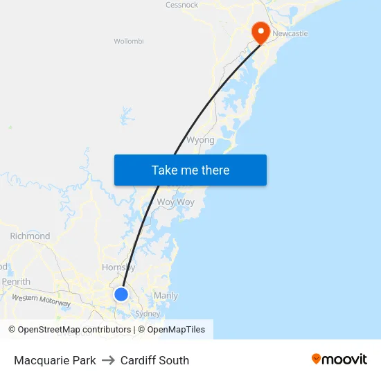 Macquarie Park to Cardiff South map