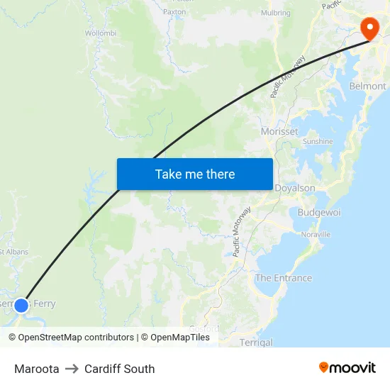 Maroota to Cardiff South map