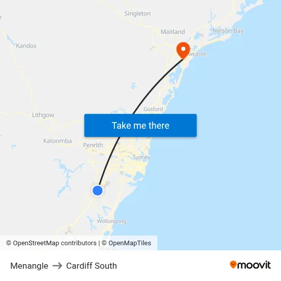 Menangle to Cardiff South map