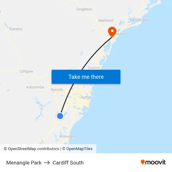 Menangle Park to Cardiff South map