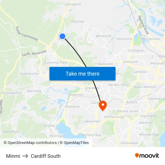 Minmi to Cardiff South map