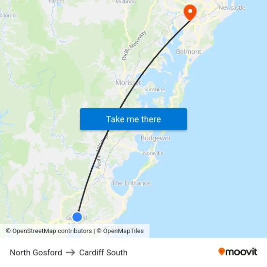 North Gosford to Cardiff South map