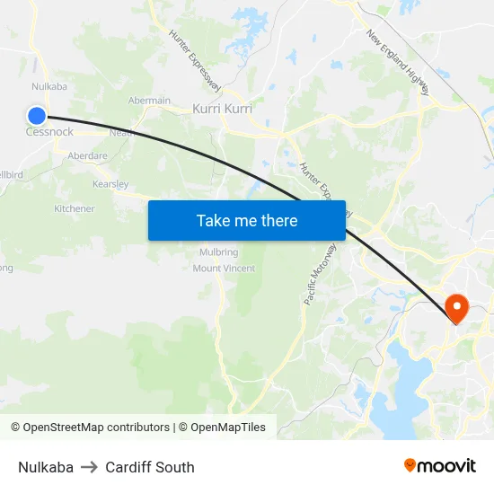Nulkaba to Cardiff South map