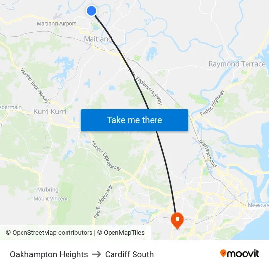 Oakhampton Heights to Cardiff South map
