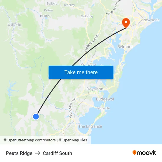 Peats Ridge to Cardiff South map
