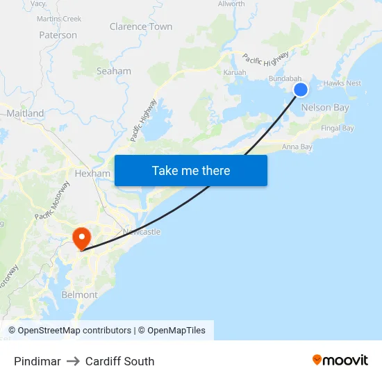 Pindimar to Cardiff South map