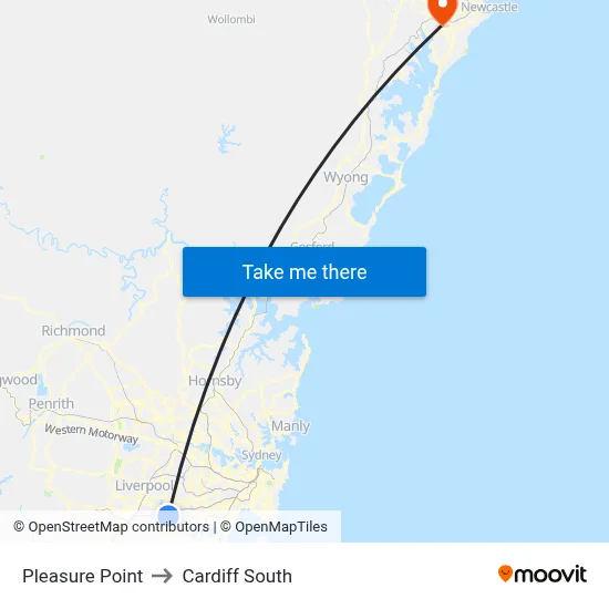 Pleasure Point to Cardiff South map
