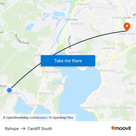 Ryhope to Cardiff South map