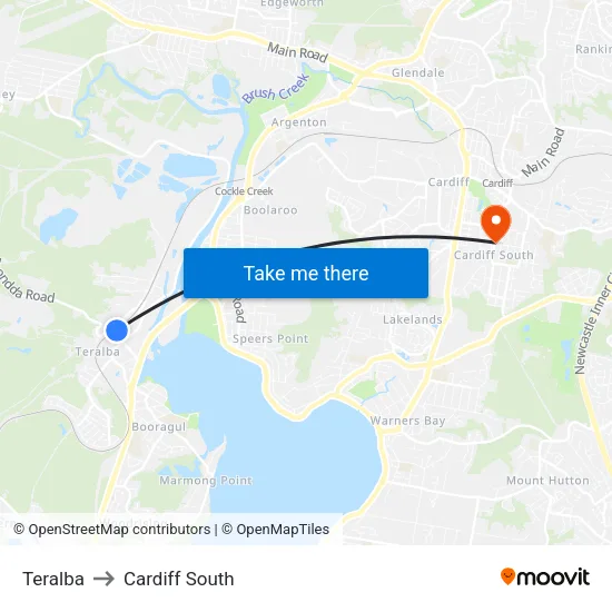 Teralba to Cardiff South map