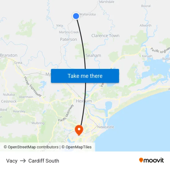 Vacy to Cardiff South map