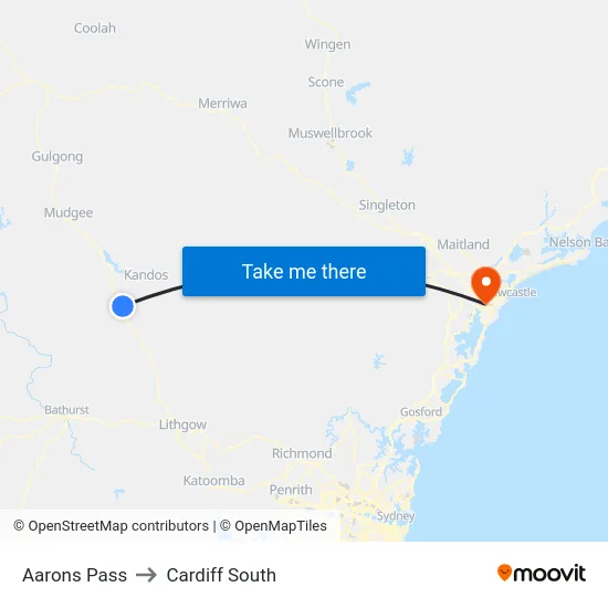 Aarons Pass to Cardiff South map