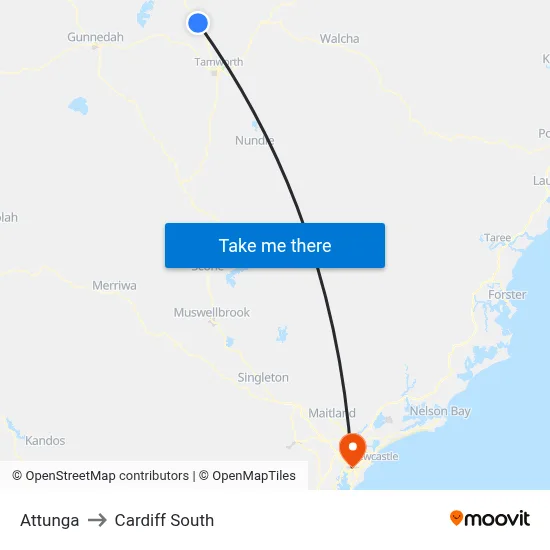 Attunga to Cardiff South map
