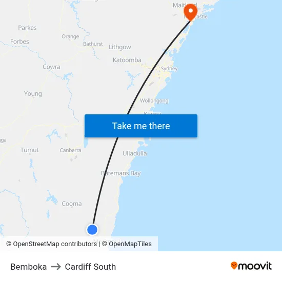 Bemboka to Cardiff South map