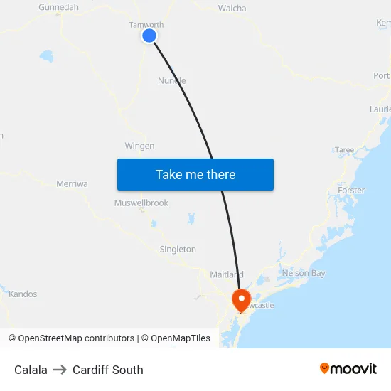 Calala to Cardiff South map