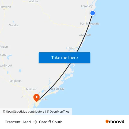 Crescent Head to Cardiff South map