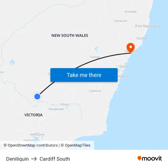 Deniliquin to Cardiff South map