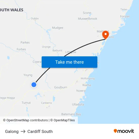 Galong to Cardiff South map