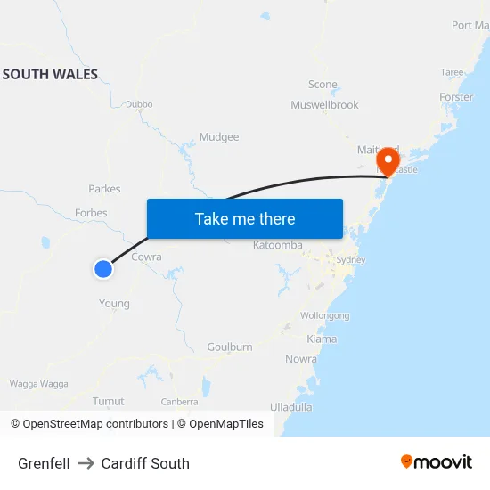 Grenfell to Cardiff South map