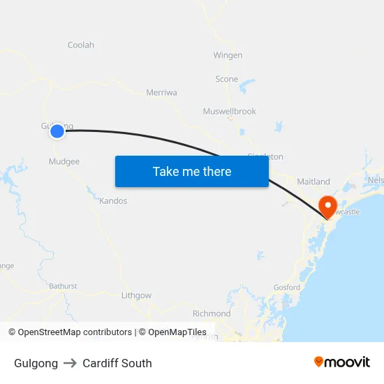 Gulgong to Cardiff South map