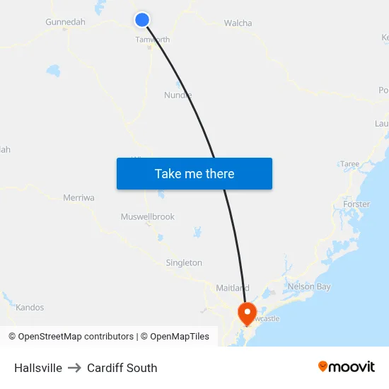 Hallsville to Cardiff South map