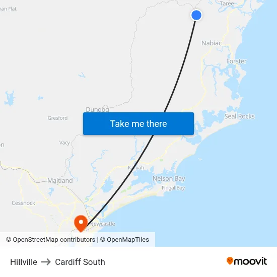 Hillville to Cardiff South map